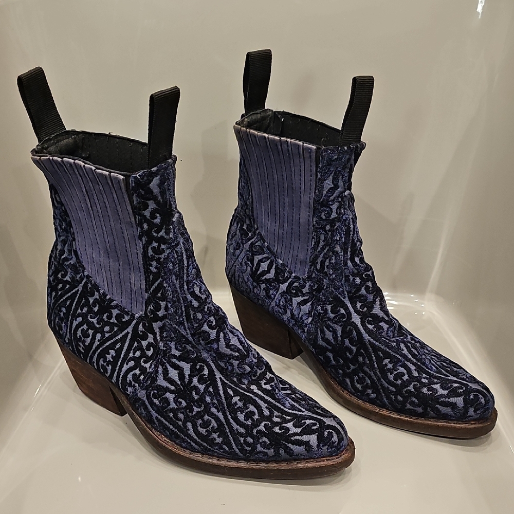 Jeffrey Campbell Frontier Navy Blue Velvet Cowboy Boots